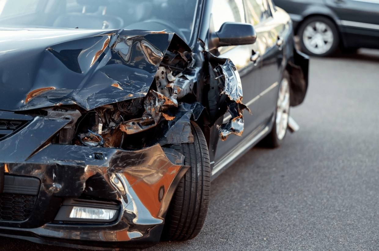 Damaged car after a crash